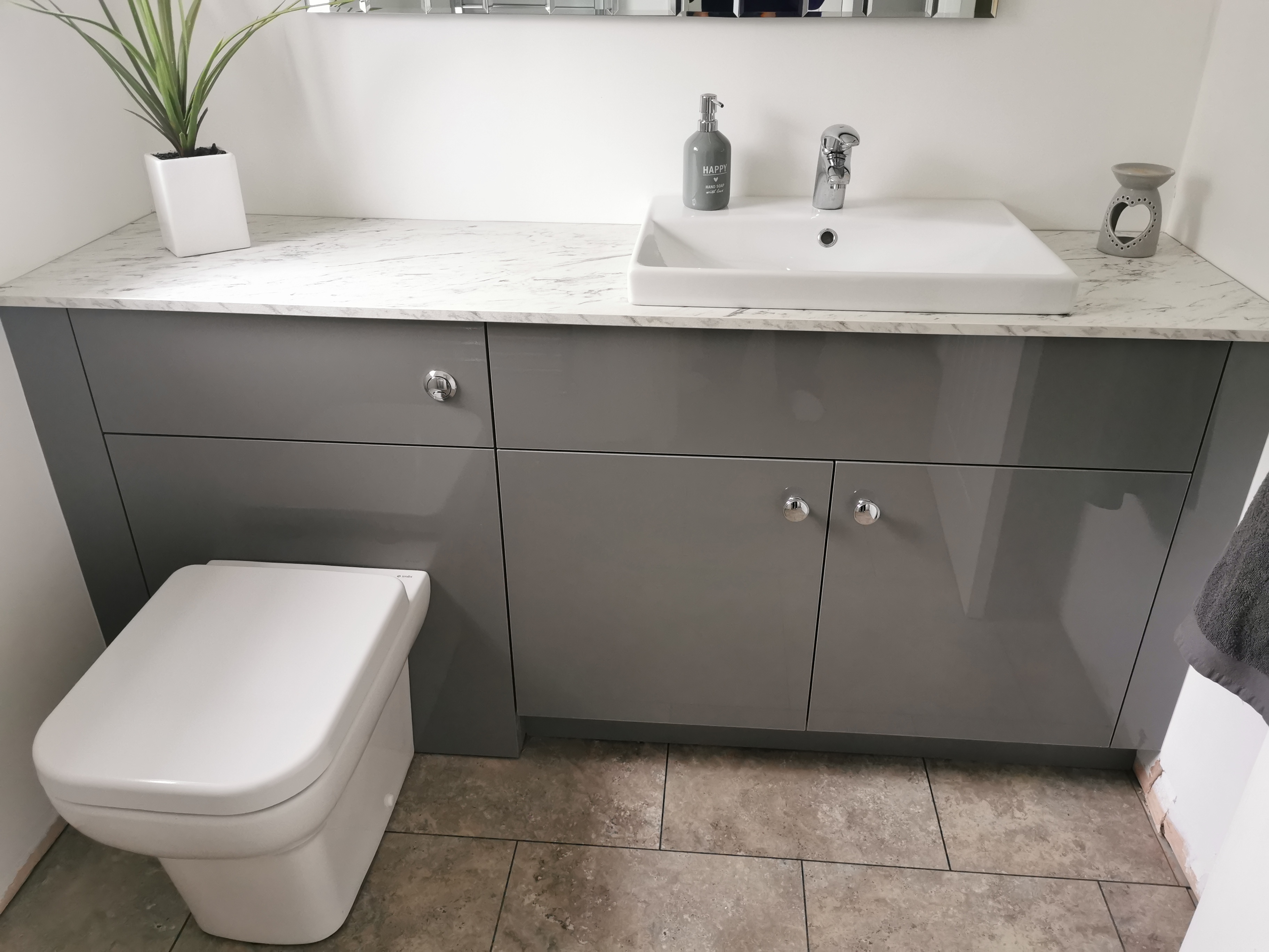 Grey Gloss Bathroom Vanity with Marble Top